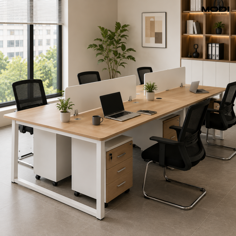 Bàn Làm Việc Gỗ Khung Trắng Hiện Đại