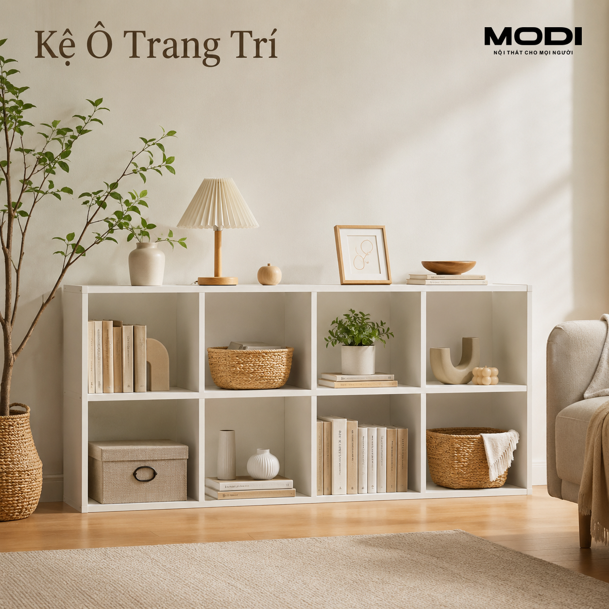Kệ ô trang trí 8 ngăn tối giản
