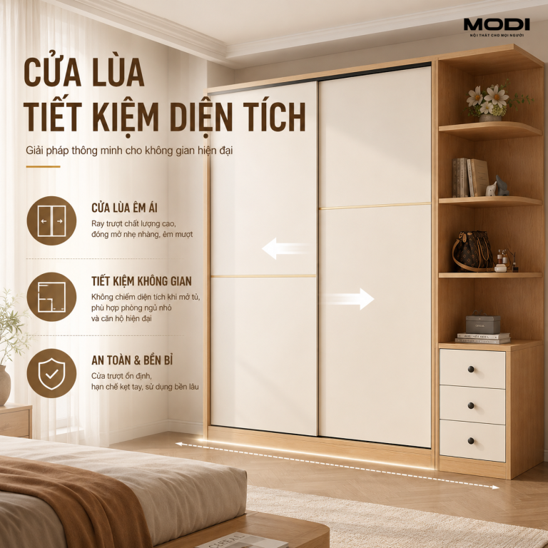 Tủ quần áo cửa lùa hiện đại cho phòng ngủ gọn đẹp