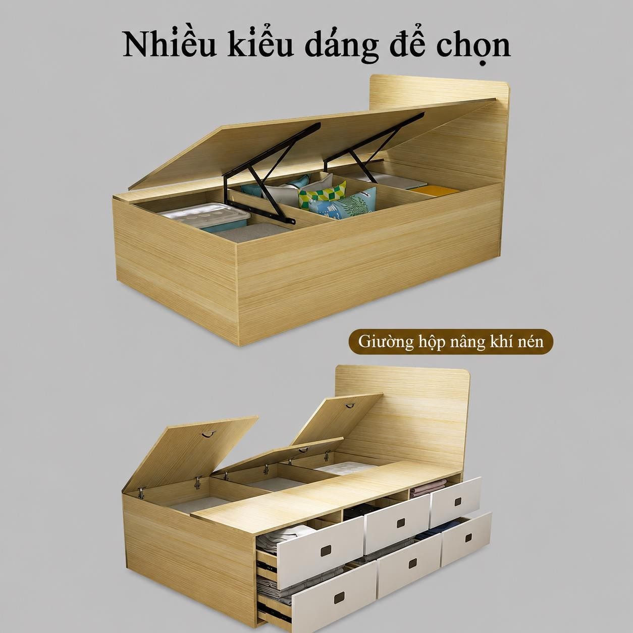 Giường gỗ có ngăn kéo hiện đại Sipani