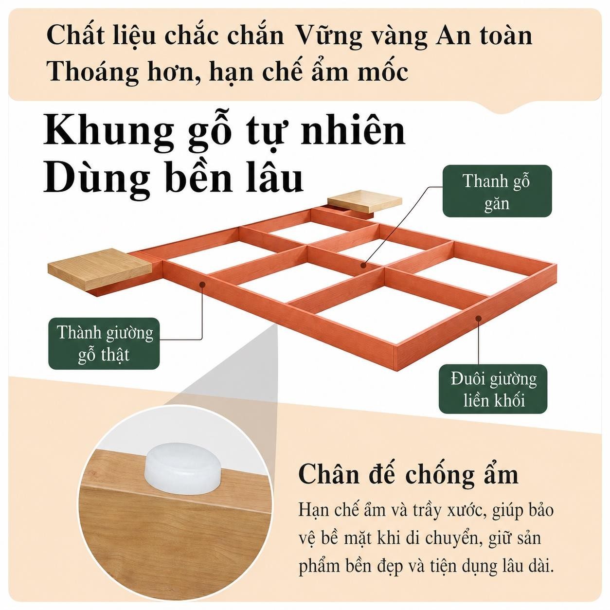 Giường ngủ bằng gỗ kiểu Nhật Sterling