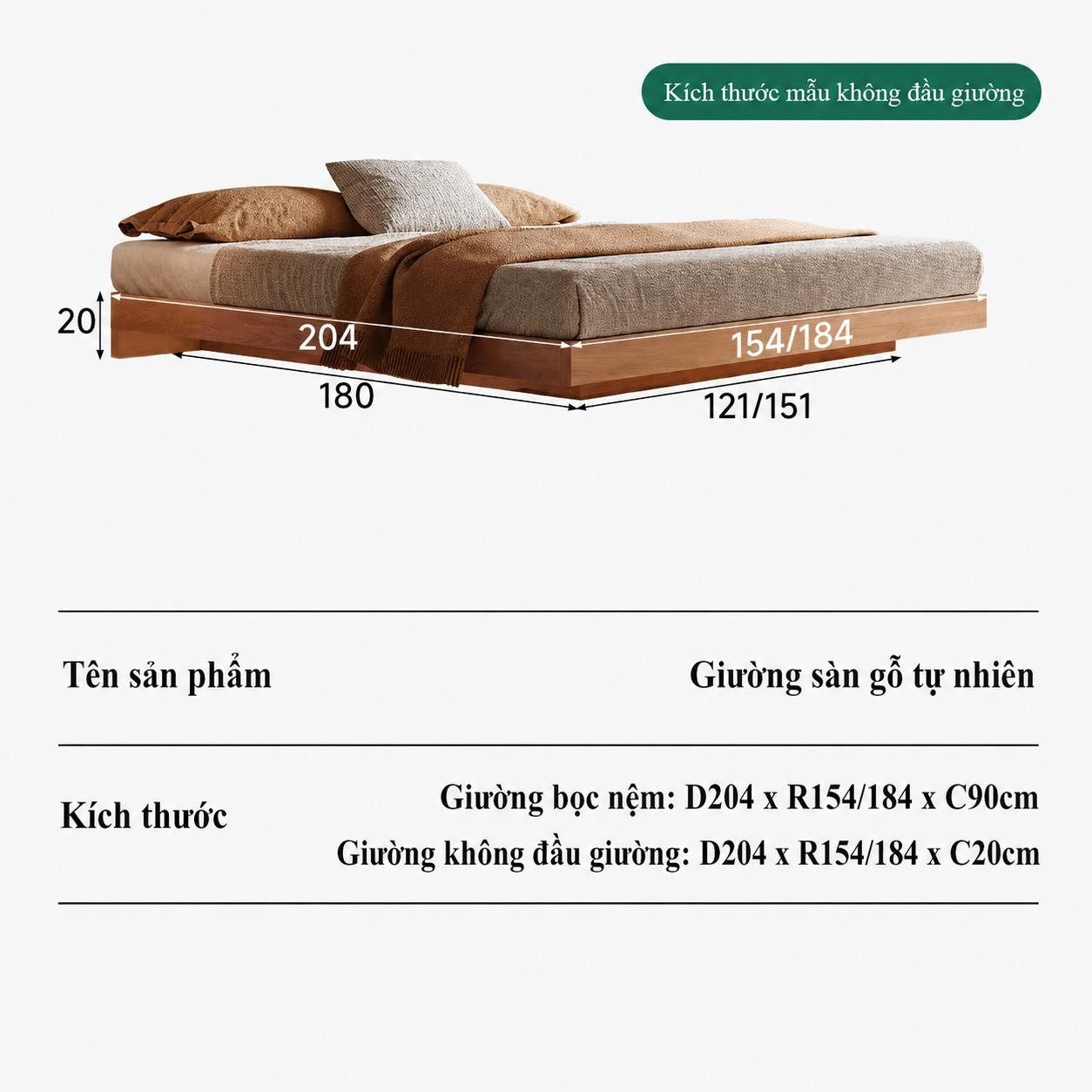Giường ngủ gỗ đẹp kiểu Nhật sang trọng hiện đại Sylvia