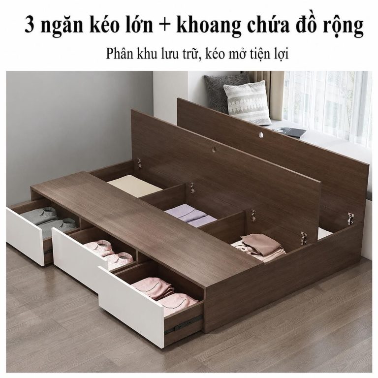 Giường ngủ hiện đại bằng gỗ thiết kế liền tủ quần áo Saffron