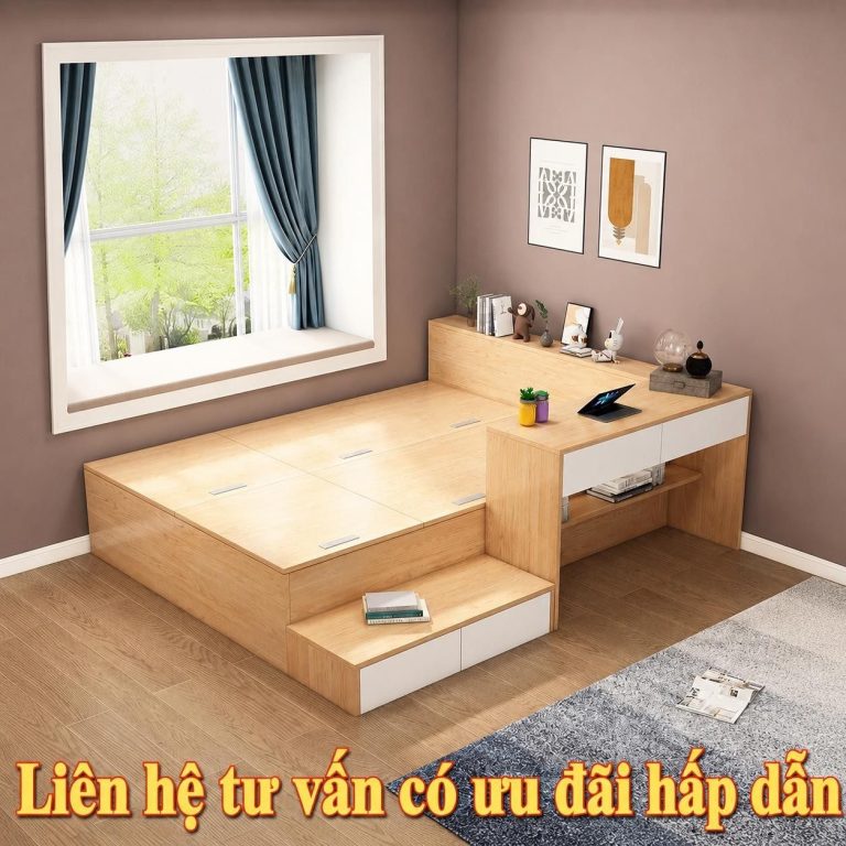 Giường ngủ hiện đại kết hợp bàn học sinh cho bé Savannah