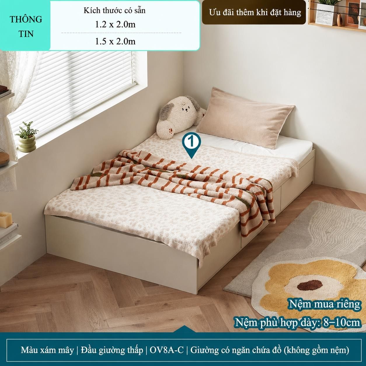 Giường ngủ hiện đại thiết kế linh hoạt Santino