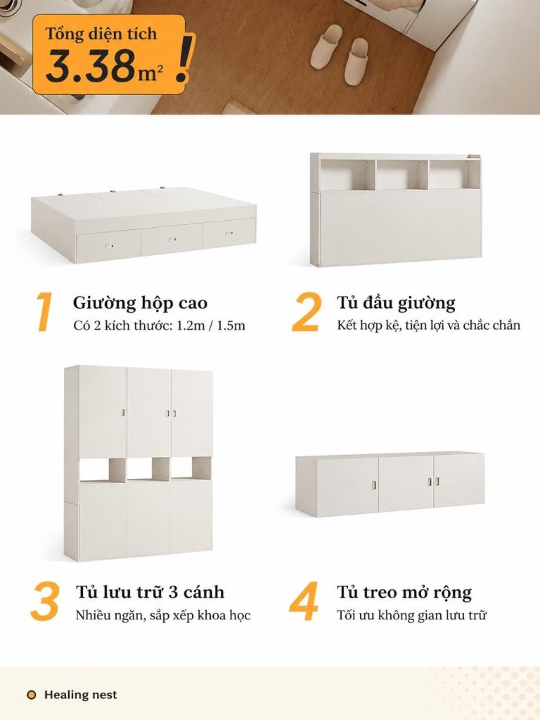 Giường ngủ thông minh kiểu dáng nhỏ gọn Shania