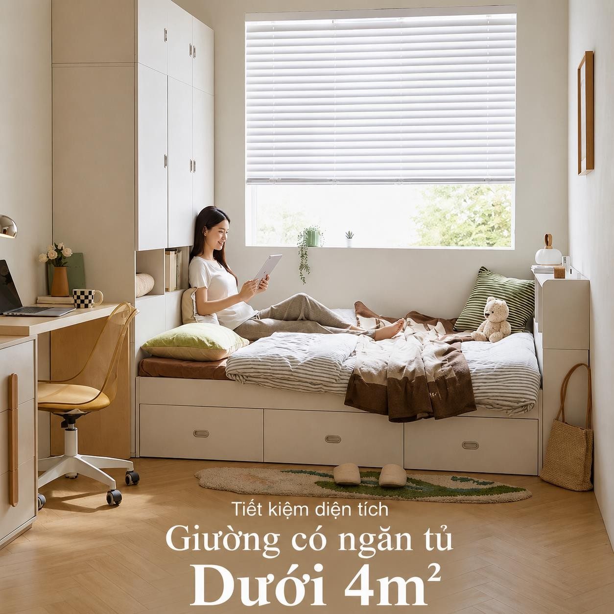 Giường ngủ thông minh kiểu dáng nhỏ gọn Shania