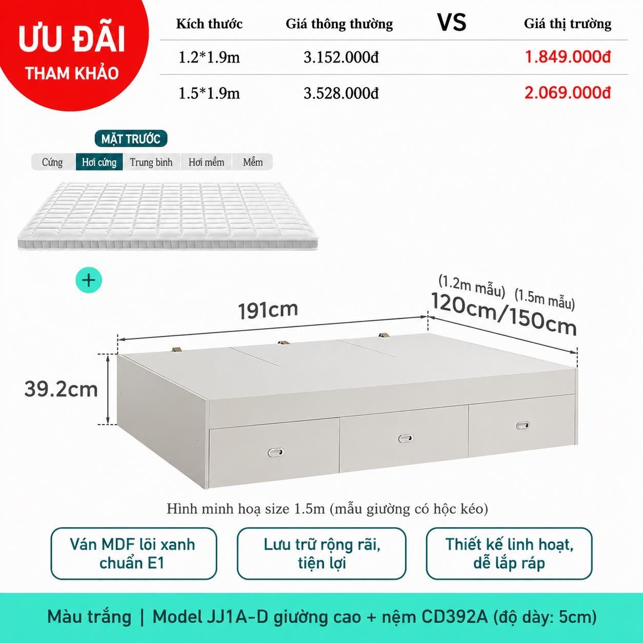 Giường ngủ thông minh kiểu dáng nhỏ gọn Shania