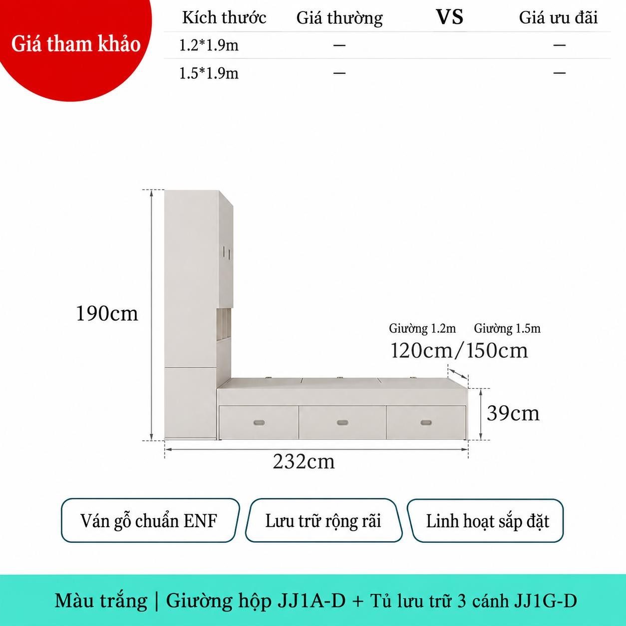 Giường ngủ thông minh kiểu dáng nhỏ gọn Shania