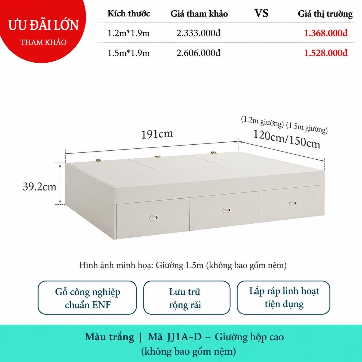 Giường ngủ thông minh kiểu dáng nhỏ gọn Shania