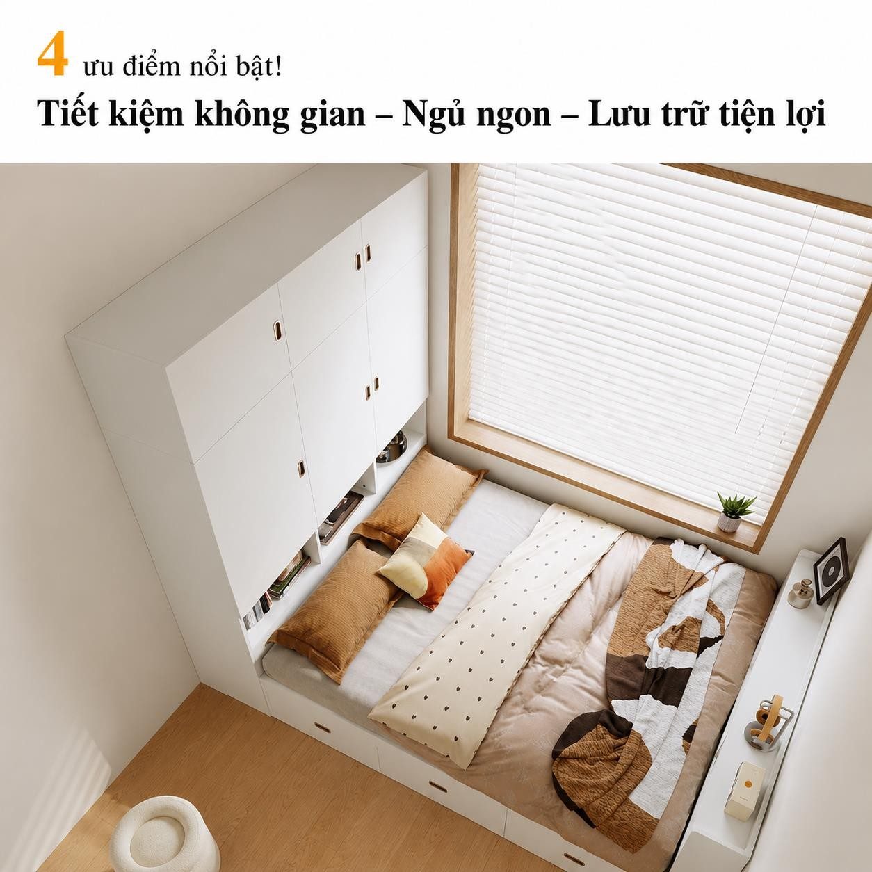 Giường ngủ thông minh kiểu dáng nhỏ gọn Shania