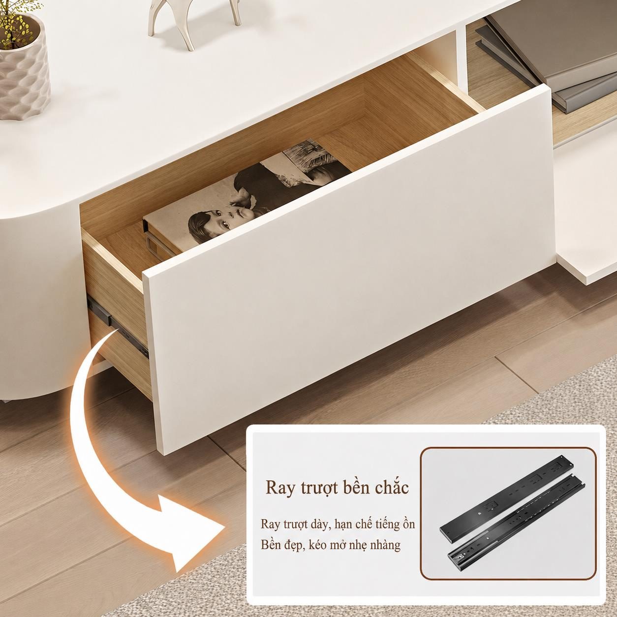 Kệ Tivi để sàn bo cong cho phòng khách hiện đại TANKIDO