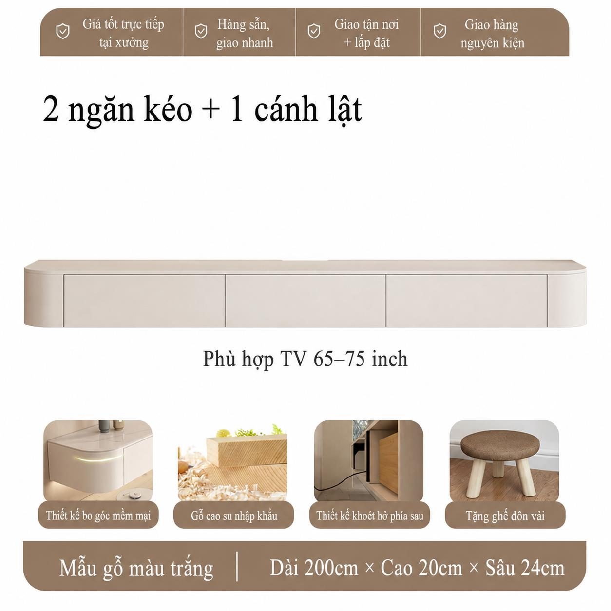Kệ Tivi Treo Tường Bo Cong Phù hợp căn hộ chung cư TANKIA