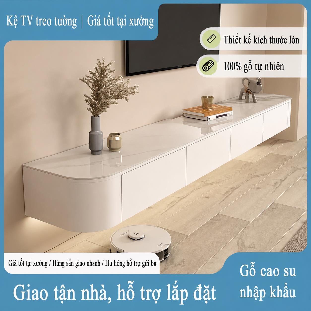 Kệ Tivi Treo Tường Bo Cong Phù hợp căn hộ chung cư TANKIA
