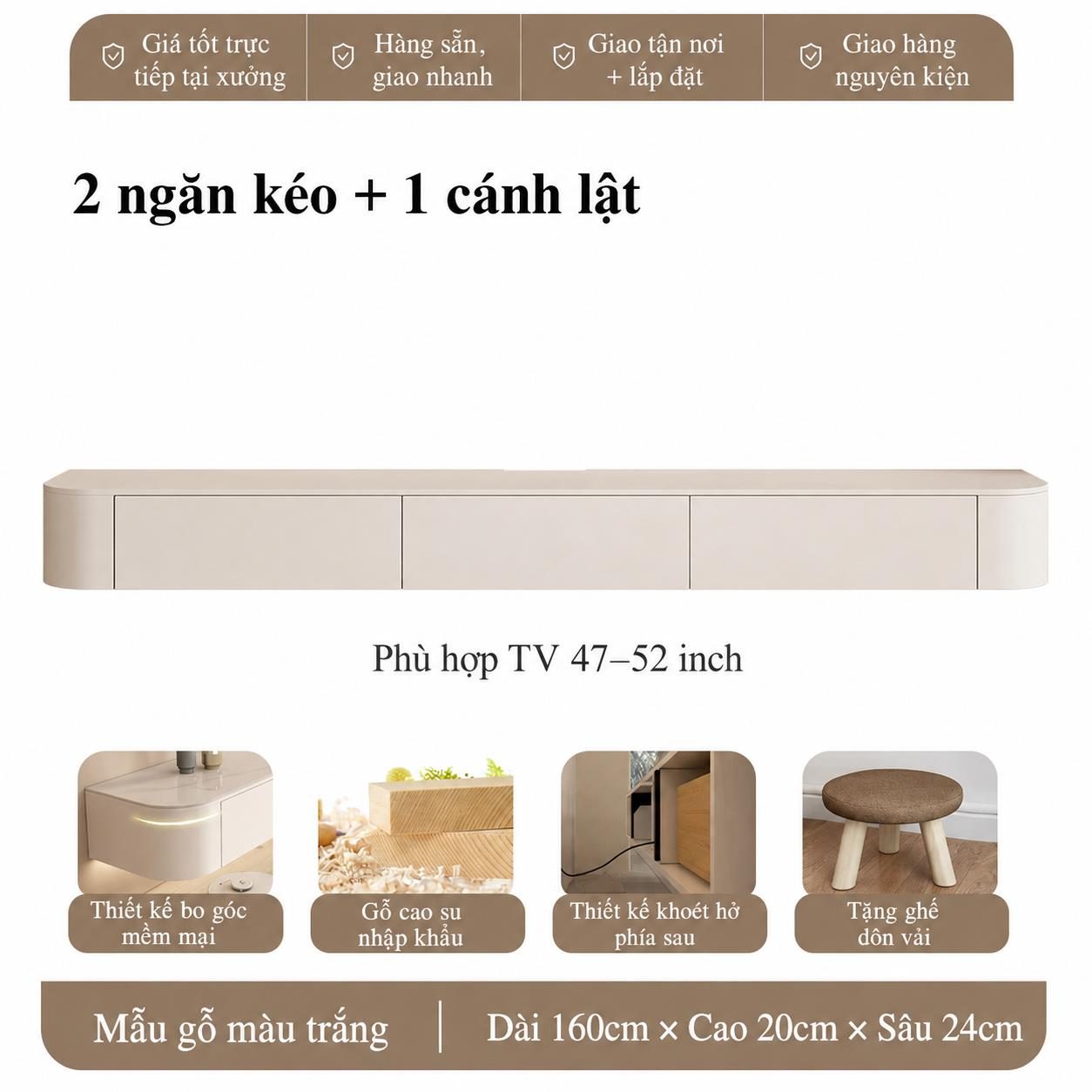 Kệ Tivi Treo Tường Bo Cong Phù hợp căn hộ chung cư TANKIA