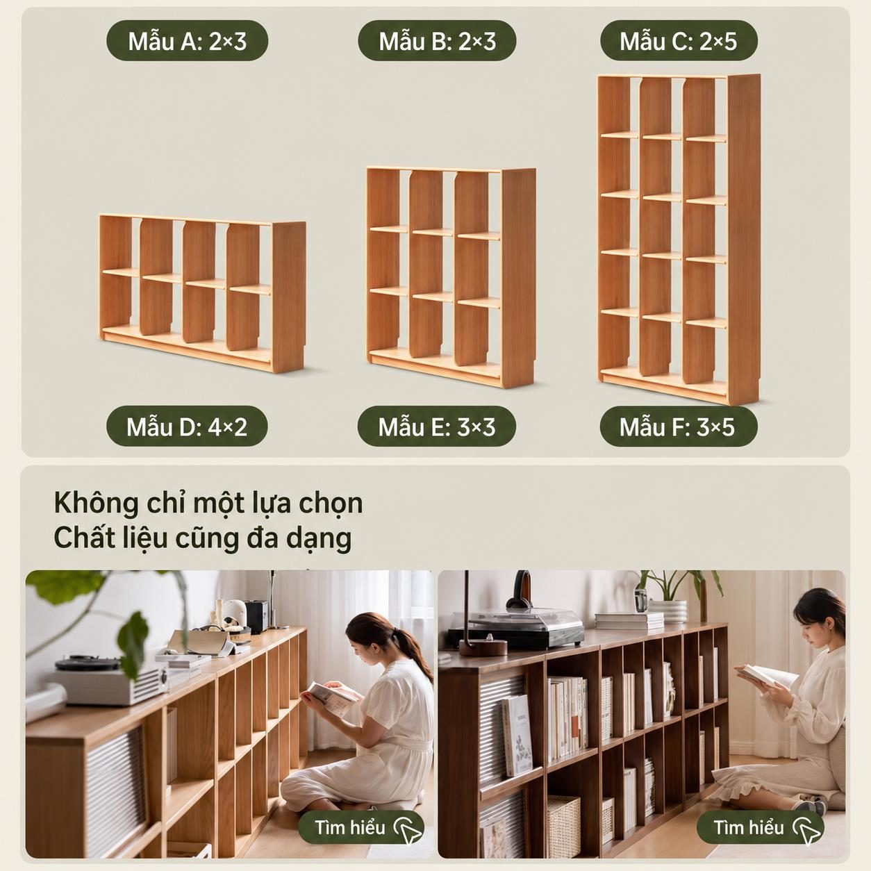 Bovina 10 ô Kệ sách gỗ cao cấp phong cách