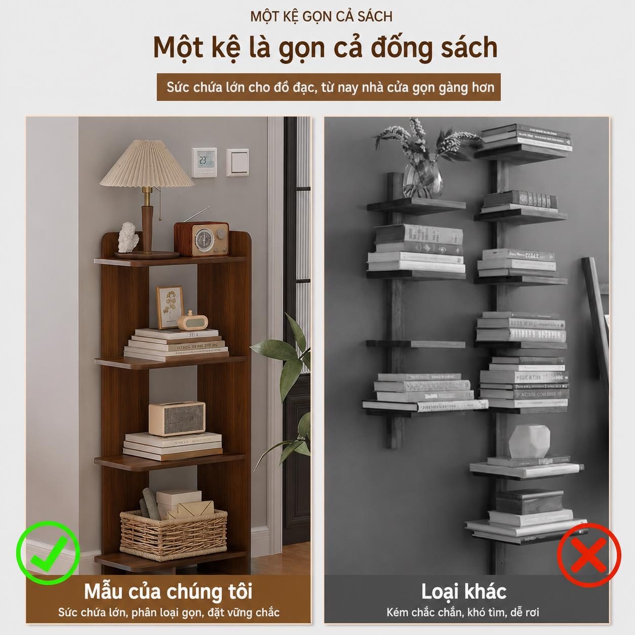 Kệ đỡ sách bằng gỗ gia đình thiết kế hiện đại Bianca